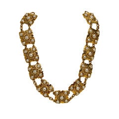 Chanel Pearl Studded Gold Medallion Link Necklace