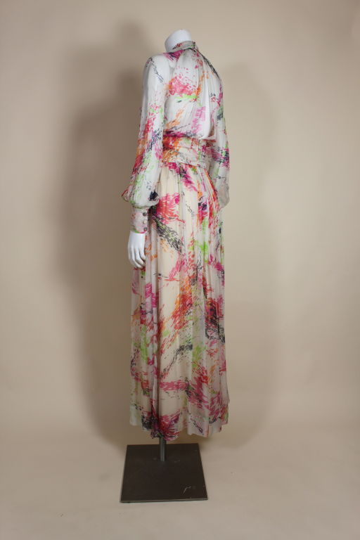 Christian Dior Couture 1970s Painterly Chiffon Gown In Excellent Condition In Los Angeles, CA