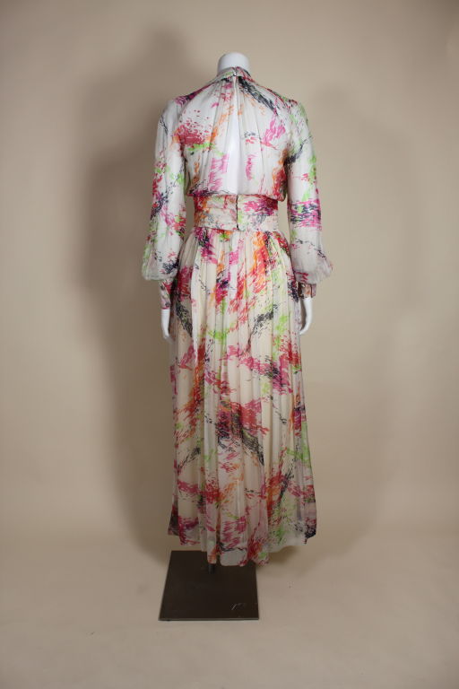 Women's Christian Dior Couture 1970s Painterly Chiffon Gown