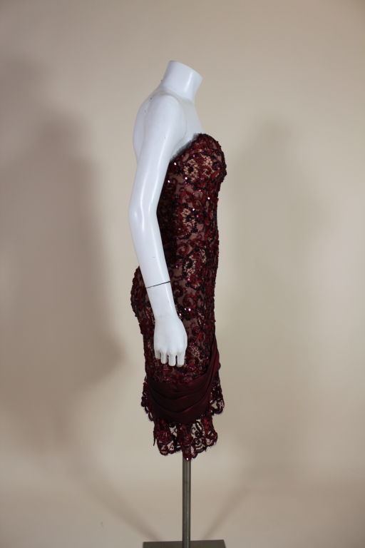 1980's Bob Mackie Attribute Sequin Lace Cocktail Dress In Excellent Condition For Sale In Los Angeles, CA