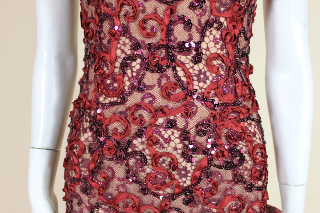 1980's Bob Mackie Attribute Sequin Lace Cocktail Dress For Sale 1