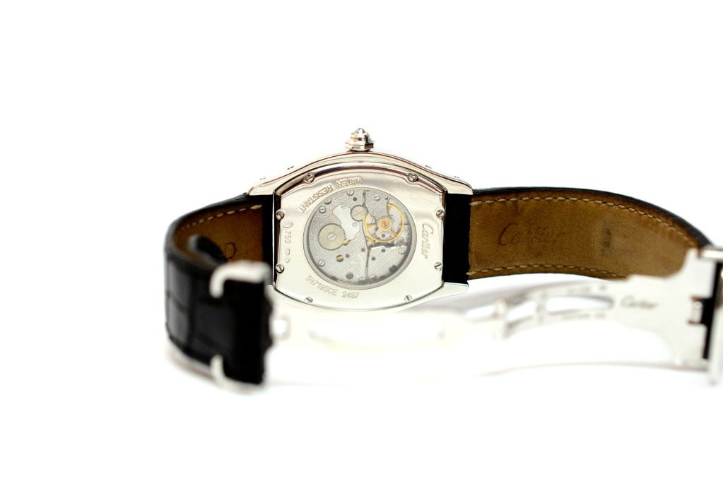 Cartier Lady's White Gold and Diamond Tortue Wristwatch In Excellent Condition In Houston, TX