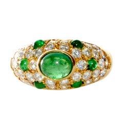 CARTIER Panthere Diamond Cabochon Emerald Yellow Gold Ring