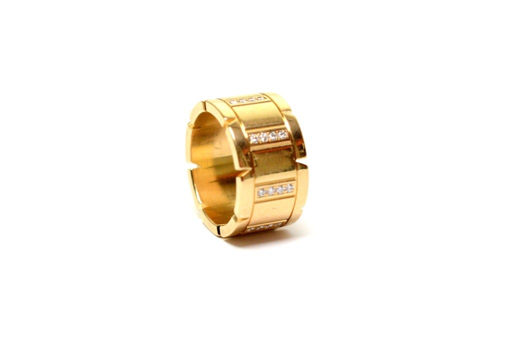 Cartier Diamond Yellow Gold Tank Francaise Women's Ring In Excellent Condition In Houston, TX