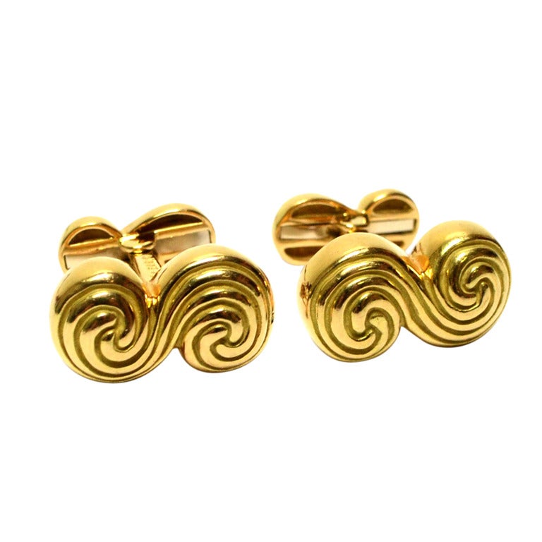 Tiffany & Co. Yellow Gold Swirl Cufflinks in Box