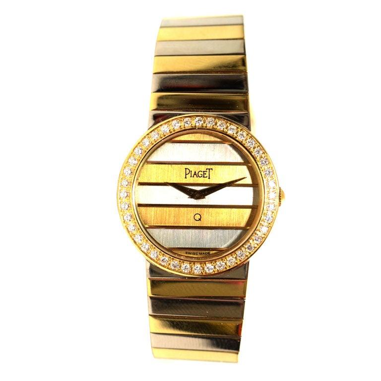 Piaget Lady's White and Yellow Gold Polo with Diamond Bezel