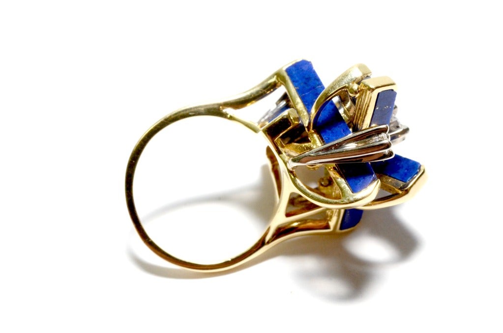  1970's  Lapis lazuli Diamond Yellow Gold Ring. 1