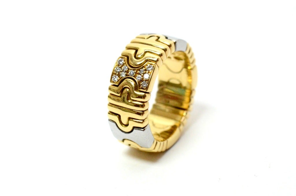 Women's Bulgari Parentesi Ring Two Tone Yellow and White Gold with Diamonds