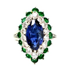 Cartier Sapphire Daimond And Emerald Ring Platinum & Yellow Gold Ring Circa 1960's Orginal Paper Work.