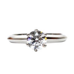 Tiffany & Co. Platinum Engagement Ring Round Diamond .76 F-VVS2 GIA