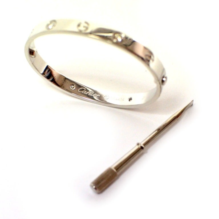 Cartier 4 Diamonds White Gold Love Bracelet Size 16. In Excellent Condition In Houston, TX