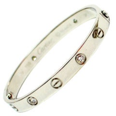 Cartier 4 Diamonds White Gold Love Bracelet Size 16.