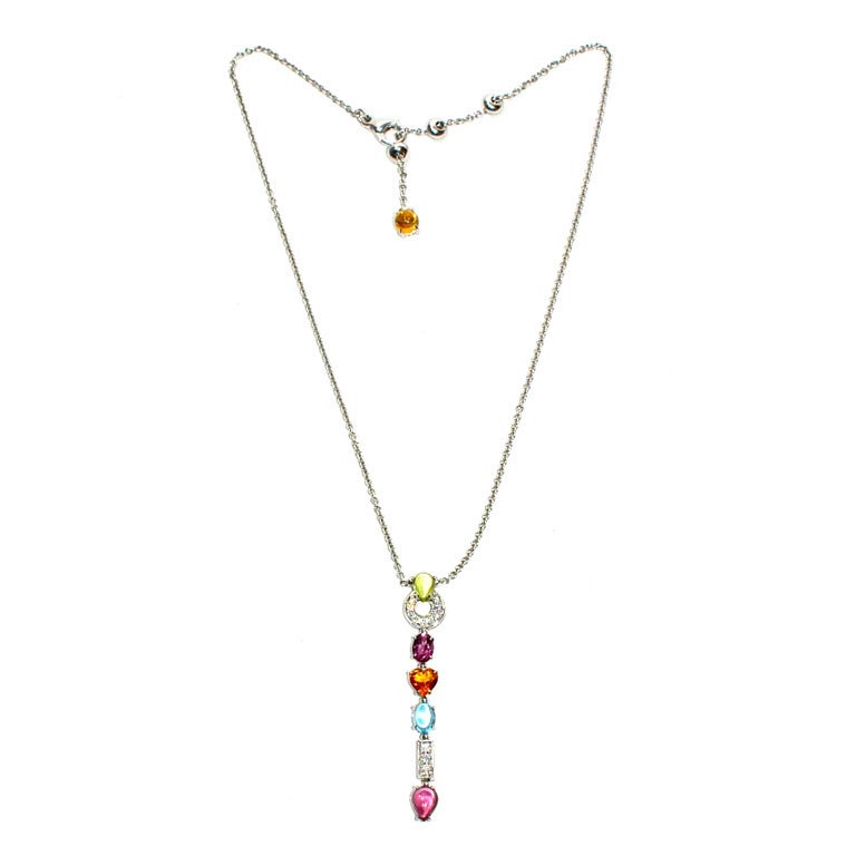 Bulgari Allegra Pendent Necklace White Gold  Diamonds & Multi-Color Stones.