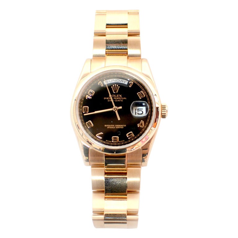 Rolex Rose Gold Day-Date President Wristwatch with Black Diamond Dial Ref 118205