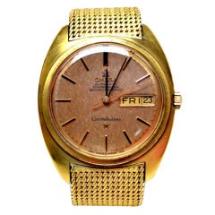 Vintage Omega Yellow Gold Constellation Wristwatch on Gold Band circa 1960s