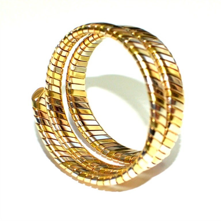 Contemporary BVLGARI BULGARI TUBOGAS Tri- Color SNAKE BRACELET.