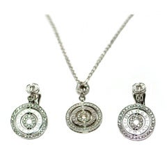 Bvlgari CERCHI  White Gold Diamond Pave Pendant Necklace & Earring Set.