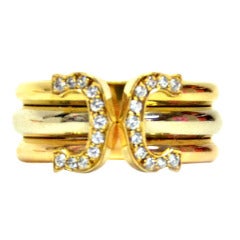 Cartier Tri Color Trinity  Double C Ring Gold Diamonds.
