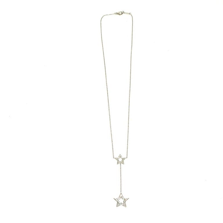 BRAND: Tiffany& Co 
STYLE: Double Star Diamond Drop Pendant 
METAL: 18k White Gold
DIAMONDS: .29CT G-VS1
METAL: 950 PLATINUM
SIGNED: TIFFANY & Co PT950