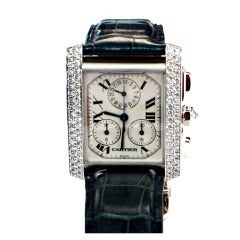 Retro Cartier White Gold and Diamond Tank Francaise Chronograph Wristwatch