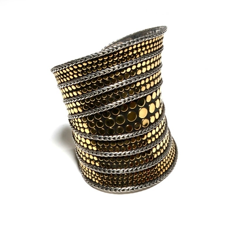 Contemporary John Hardy Yellow Gold & Silver Dot Collection Contour Cuff Bracelet. For Sale