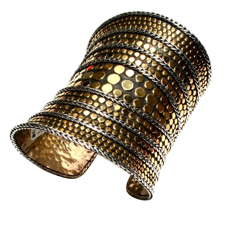 John Hardy Yellow Gold & Silver Dot Collection Contour Cuff Bracelet. For Sale