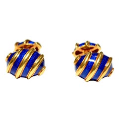 Tiffany & Co Jean Schlumberger Blue Enamel  Gold Olive Cufflinks.