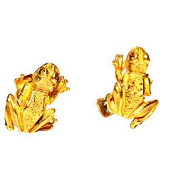 Heavy Gold Frog Cufflinks with Yellow Diamond Eyes. Heavy Gold Frog Cufflinks with Yellow Diamond Eyes.