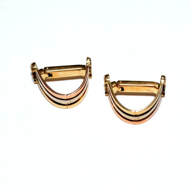 Cartier Tri-Color Trinity Gold Stirrup Cufflinks.