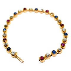 1900's Exqusite French Diamond Ruby & Sapphire Gold Bracelet.