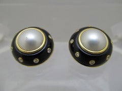 Contemporary Verdura Onyx Pearl Diamond Earrings