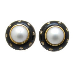 Verdura Onyx Pearl Diamond Earrings