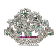 Art Deco Diamond Floral Brooch 4