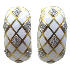 White Enamel Diamond Hoops