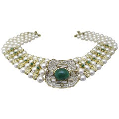 Vintage Pearl Emerald and Diamond Necklace 4