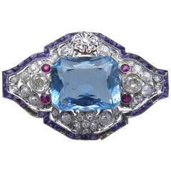 Art Deco Aquamarine Diamond Brooch 8
