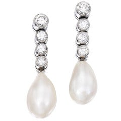Natural Saltwater Pearl Diamond Pendant Earrings