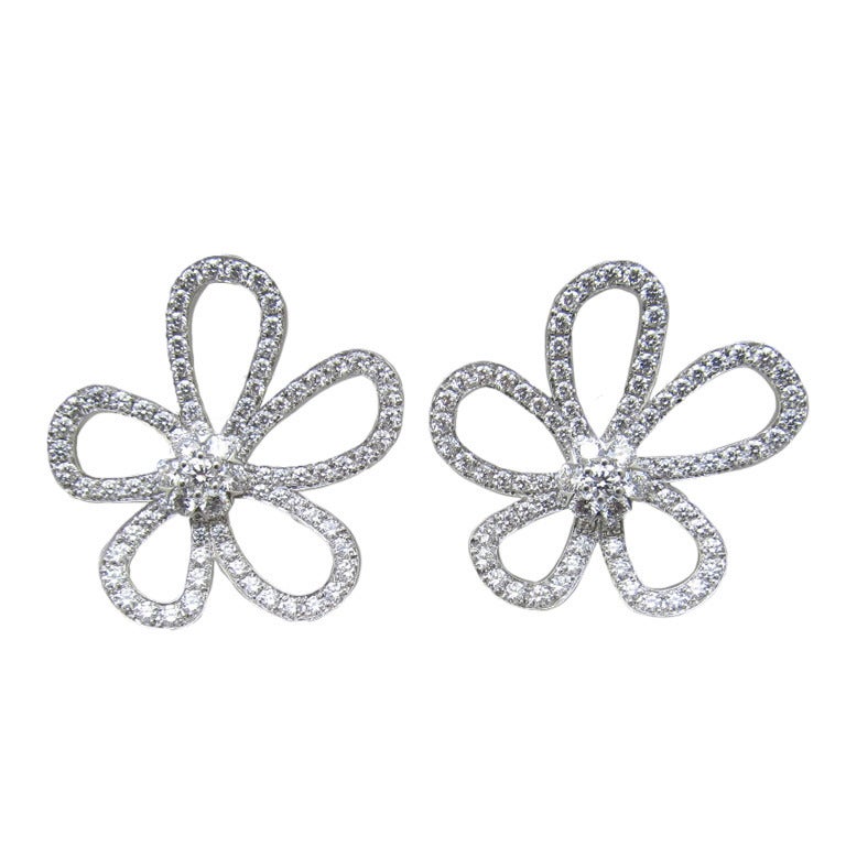Van Cleef & Arpels Large Flower Lace Diamond Earrings
