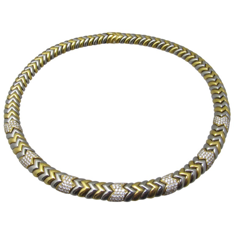 Bulgari Spiga Diamond and Two-Tone Gold Necklace