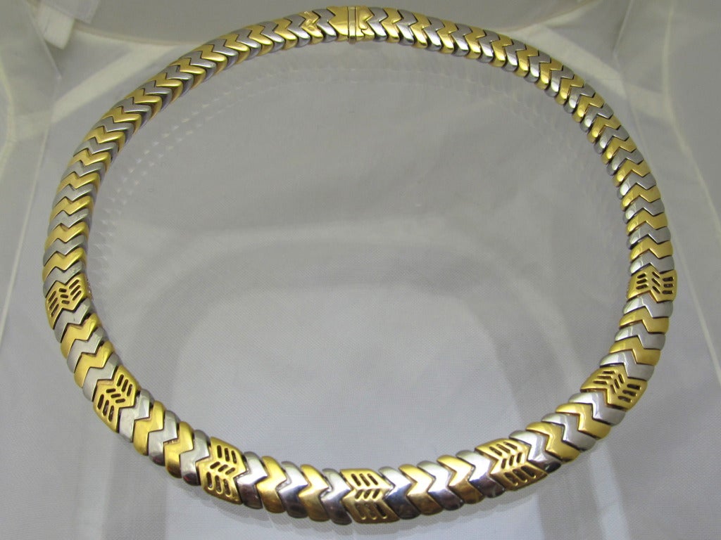 Bulgari Spiga Diamond and Two-Tone Gold Necklace For Sale at 1stDibs