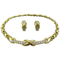 Tiffany & Co. Signature Collection X Motif Diamond Gold Necklace and Earrings 6