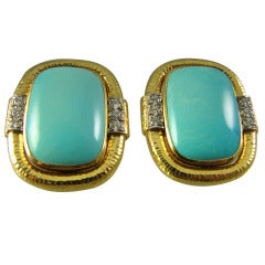 David Webb  Turquoise & Diamond Earrings