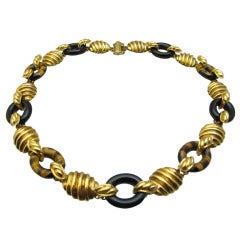 Tiger Eye Onyx Link Gold Necklace 3