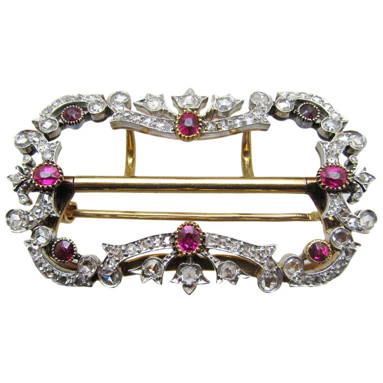 Victorian Diamond and Ruby Brooch/Buckle