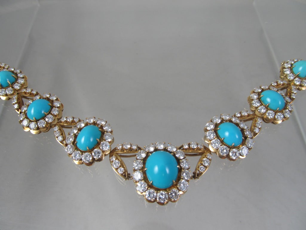 VAN CLEEF & ARPELS - Turquoise & Diamond Necklace In Excellent Condition In New York, NY