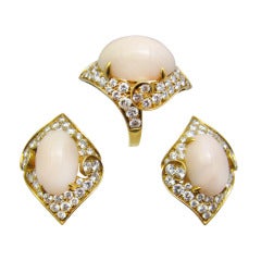BULGARI Diamond & Angel Coral Ring With Matching Earrings