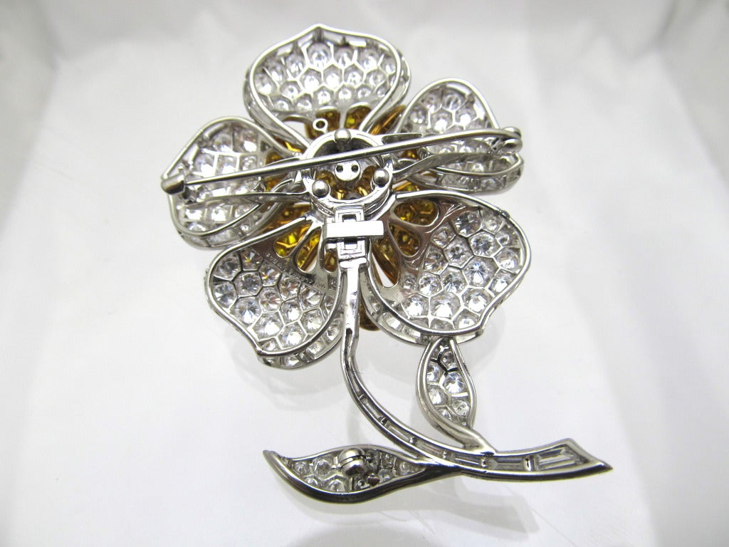 Van Cleef & Arpels  Natural Yellow & White Diamond Flower Brooch