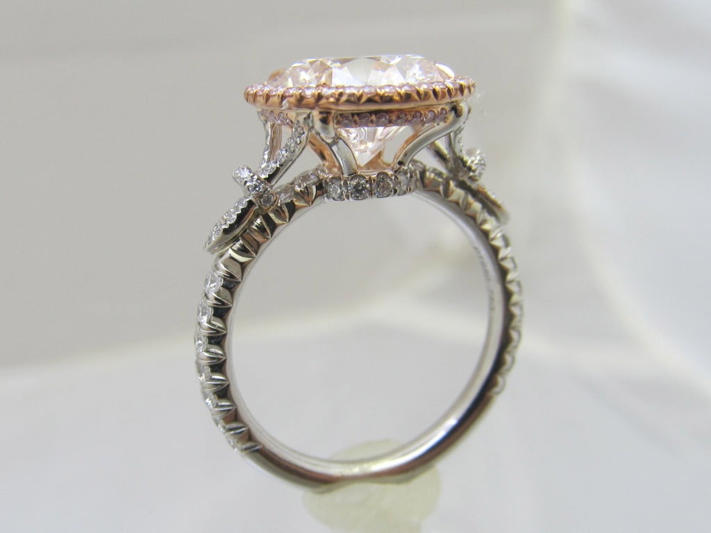 One of a king -Natural Pink Diamond - Solitaire
Center brilliant shape pink color diamond is set in rose gold, encrusted with 81 brilliant shape natural pink color  diamonds in halo style( Total weight is 0.30carats)
74 white color brilliant