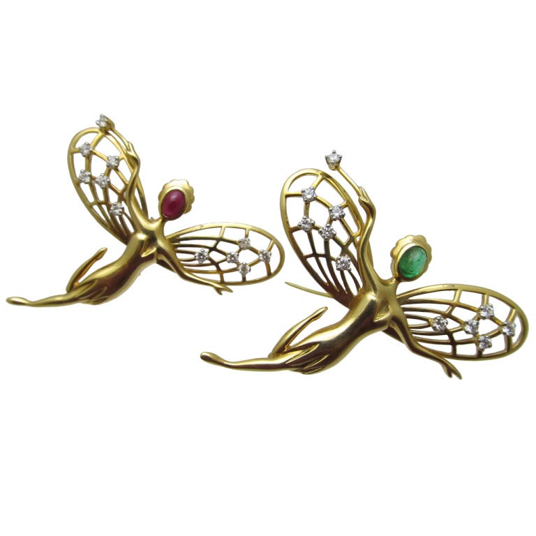 Van Cleef & Arpels Paire de broches en or à diamant fée &