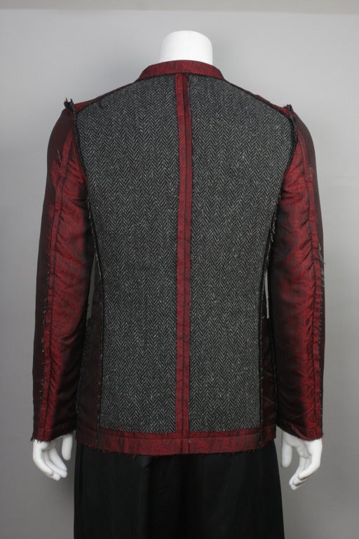 Comme des Garcons Men's Red Brocade Deconstructed Smoking Jacket In Excellent Condition In New York, NY